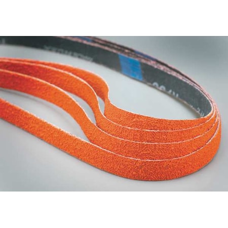 Sanding Belt, 1/2 in W, 18 in L, Coated, Ceramic, 80 Grit, Coarse, Blaze R980P, Orange