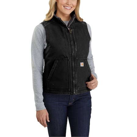 Insulated Vest, 100% Cotton, Zipper, Black, XS