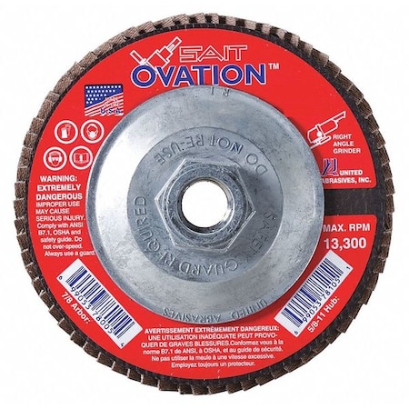 SAIT 78108 Ovation High Density Fiberglass Backed Flap Disc (Type 27) 4-1/2" x 5/8"-11, 60 Grit