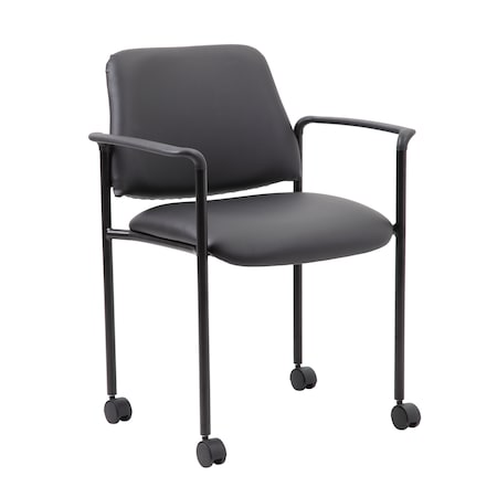 Square Back Diamond Stacking Chair with Arm In Black Caressoft