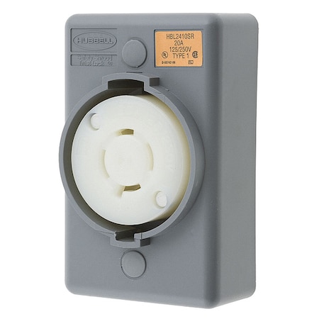 Locking Receptacle, L14-20R, 20 A, 125/250V AC, Single Phase, 3 Pole, Surface Mount, Gray