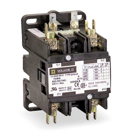 Definite Purpose Magnetic Contactor, 120V AC, 2 P, Non-Reversing, 1 Phase, Box Lug & Quick Connect