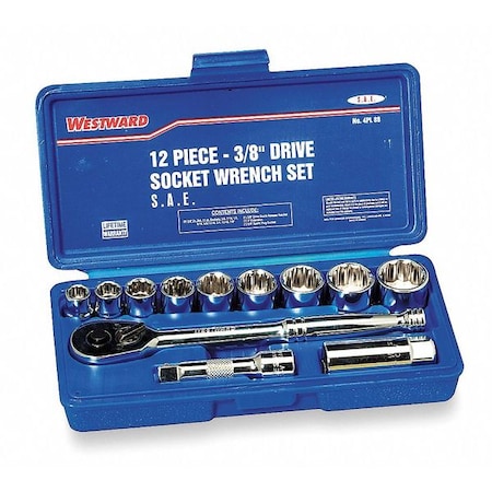 3/8" Drive Socket Wrench Set SAE 12 Pieces 3/8 in to 7/8 in , Chrome
