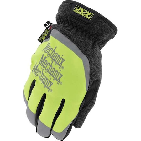 Mechanics Gloves, Fleece, Synthetic Leather Back, Hook-and-Loop, High-Visibility Yellow, 2XL (12)