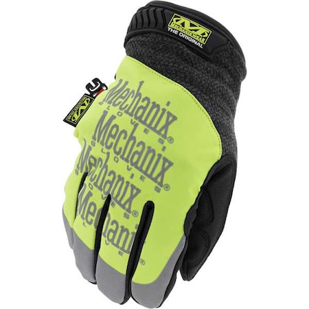 Mechanics Gloves, Fleece, Synthetic Leather Back, Hook-and-Loop, High-Visibility Yellow, L (10)