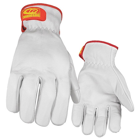 Leather Drivers Gloves, Hook-and-Loop Cuff, Keystone Thumb, White, S, 1 PR