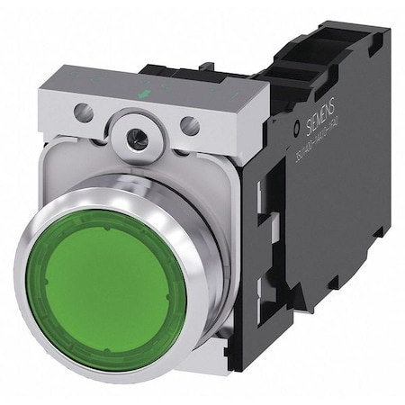 Illuminated Push Button,Green,22mm,LED