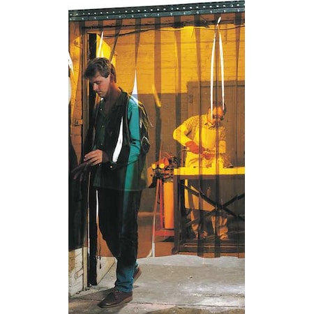 Welding Strip Curtain, Transparent PVC, 6 ft. W., 6 ft. H., 72 oz/sq yd, With Grommet, Amber