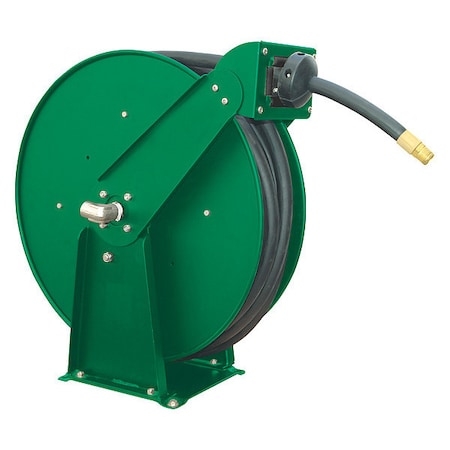 Spring Return Hose Reel, 3/4 in Hose Diameter, 50 ft Length, 250 psi Max. Pressure, Brass, Green