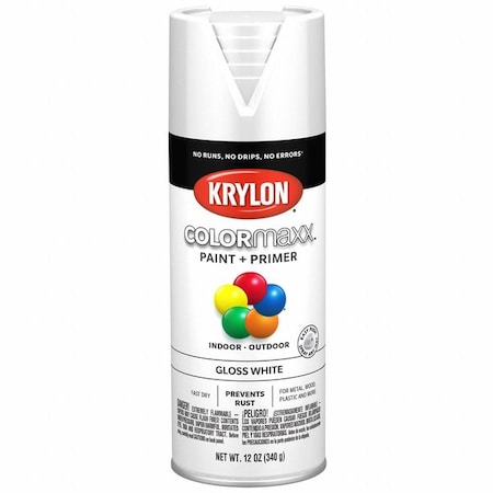 Spray Paint, White, Gloss, Solvent, 12 oz