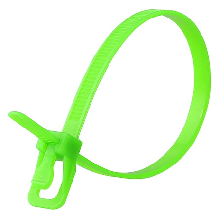 Cable Tie, 8 in L, 2.16 in Max Bundle Dia., Fluorescent Green, Nylon 6/6, 50 lb Strength, 100 PK