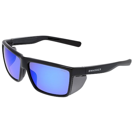 Swagger (SR2), Safety Glasses, Anti-Scratch, Green Mirror Lens, Charcoal Frame, Full-Frame