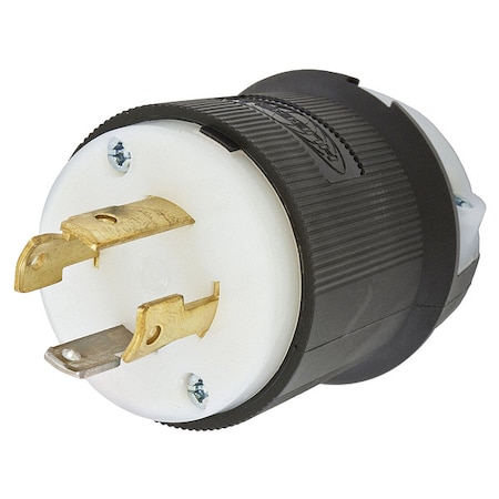 Locking Plug, L14-30P, 30 A, 125/250V AC, Single Phase, 3 Pole, Screw Terminals, Black, White