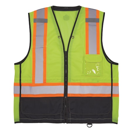 Two-Tone/Black Bottom Safety Vest S, M Class 2 U Back, ,Zipper 2 Mic Tab, ID Window