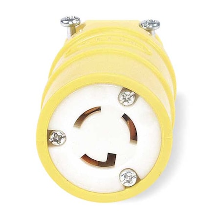 Locking Connector, L5-15R, 15 A, 125V AC, Single Phase, 2 Pole, Screw Terminals, Yellow