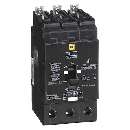 Miniature Circuit Breaker, E FRAME Series, 90A, 3 Pole, 277/480V AC, 25kA at 120V AC