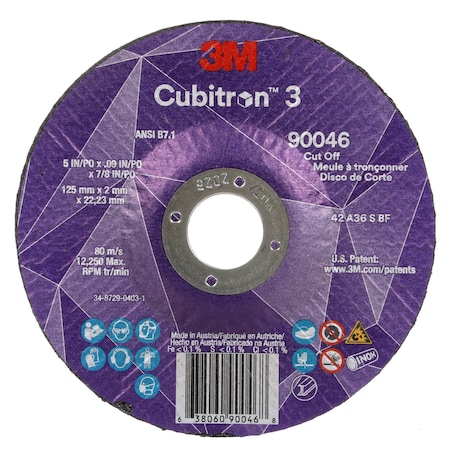 Cut-Off Wheel, Type 27, 5 in Dia, 0.09 in Thick, 7/8 in Arbor Hole Size, Ceramic, 36 Grit