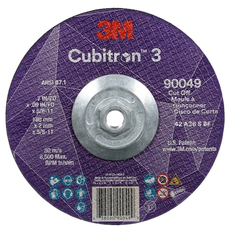 Cut-Off Wheel, Type 27, 7 in Dia, 0.09 in Thick, 5/8"-11 Arbor Hole Size, Ceramic, 36 Grit