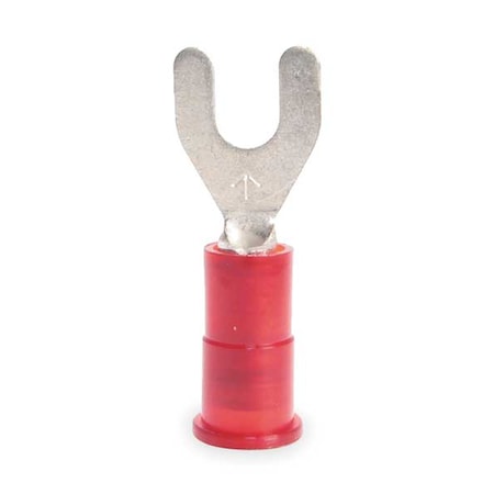 Fork Terminal, #10 Stud Size, 18 AWG, 600 V, Nylon Insulated, Red, Crimp Termination Only, 100 PK