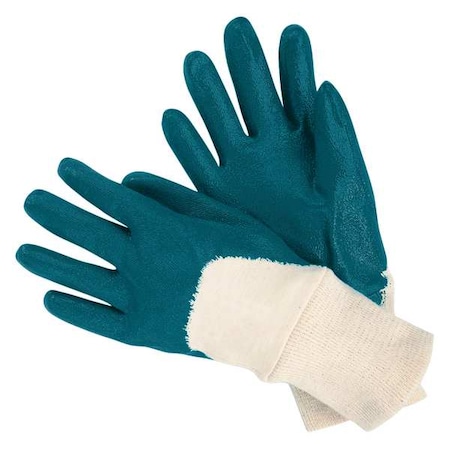 Coated Gloves, Nitrile, Textured, 3/4 Dip, 0 Abrasion Level, Blue/White, XL 1 PR