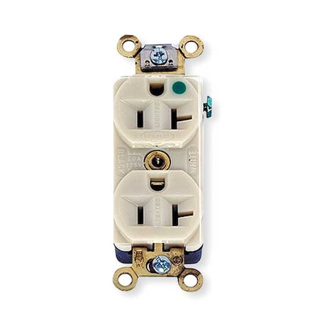 Duplex Straight Blade Receptacle, 5-20R, 20 A, 125V AC, 2 Pole, 3 Wire, Flush Mount, Grounded