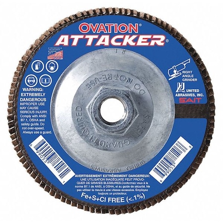 SAIT 76316 Ovation Attacker High Density Fiberglass Backed Flap Disc (Type 27) 4-1/2" x 5/8"-11, 40 Grit