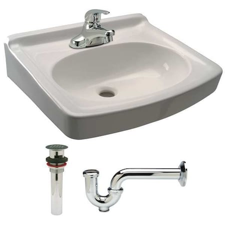Wall Mount, 3 Hole, Dual Manual Handle, White, Bathroom Sink