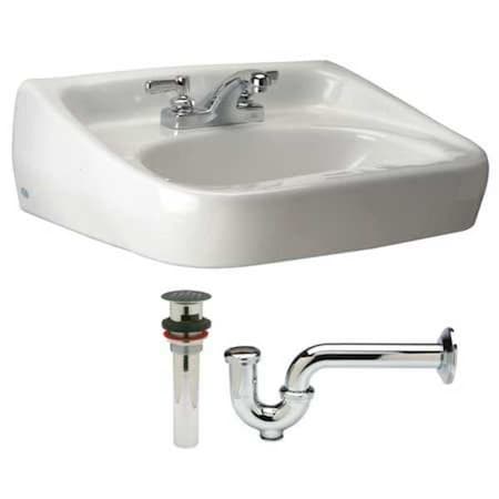 Wall Mount, 3 Hole, Dual Manual Handle, White, Bathroom Sink