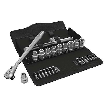 1/2" Drive Socket Wrench Set, Metric, 28pcs, Skt Wrch St, Chrm, 6Pt, 10 - 19 mm