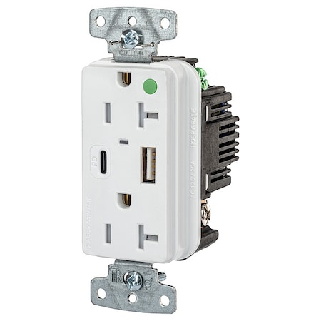 USB Receptacle,White,1 hp