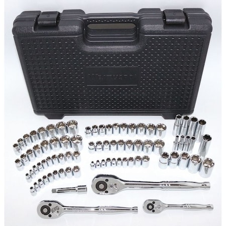1/4", 3/8", 1/2" Drive Socket Wrench Set SAE, Metric 82 Pieces 4 mm to 19 mm, 5/32 in to 13/16 in