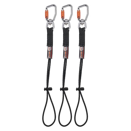 Tool Tail Lanyard, Elastic Cinch Loop, 10lbs, Black, 3PK