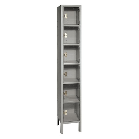 Box Locker, (1) Wide, (6) Tier, Steel, Gray, Powder Coated Finish, 12 in W, 18 in D, 78 in H