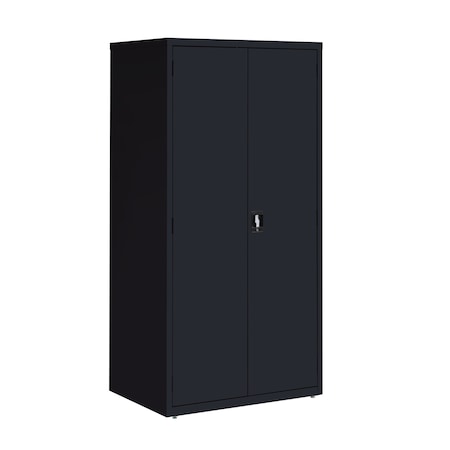 Storage Cabinet, 72 in H, 36 in W, 24 in D, Recessed Twist, Keyed, Black, 4 Shelves