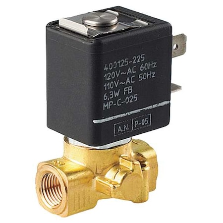 Solenoid Valve, 2-Way, 2-Position, Normally Closed, 1/8 in Pipe Size, 24V AC, Compact, Brass, FKM
