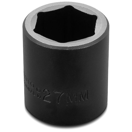 1/2 in Drive, 27mm Metric Socket, 6 Points, Steel,Blk Oxd,27 mm