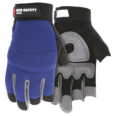 Fingerless Glove, Spandex(R), Synthetic Leather, Hook-and-Loop Cuff, Wing Thumb, Partial Finger, M