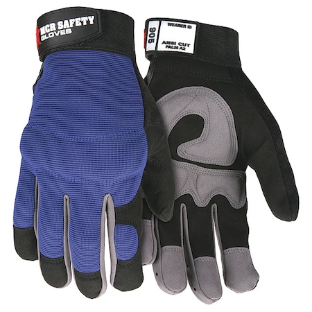 Leather Palm Gloves, Spandex(R), Synthetic Leather, Hook-and-Loop Cuff, Wing Thumb, Full Finger, S