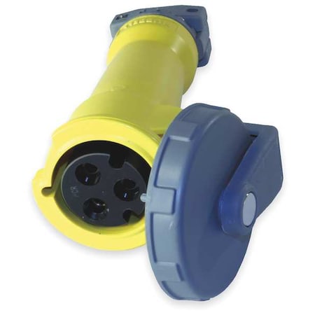 Watertight Pin & Sleeve Connector, 30 A, 125V AC, Single Phase, 2 Pole, IEC Grounding, Yellow