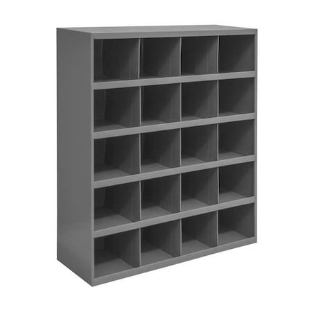 Pigeonhole Bin Unit, 33.75 in W x 12 in D x 42 in H, 20 Compartments, Gray, Steel