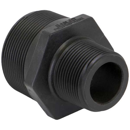Reducing Nipple, Polypropylene, 2" x 1-1/4", Schedule 80, 300 psi Max Pressure