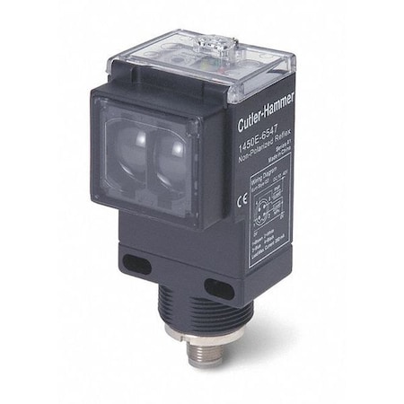 Retroreflective Photoelectric Sensor, Dual Key Micro Connector, Right Angle, Rectangular, Selectable Light On/Dark On, SPST