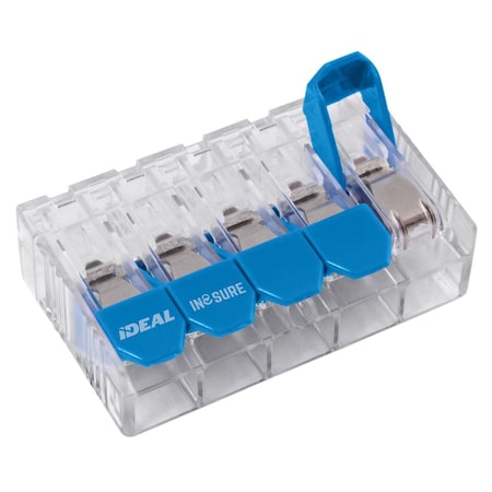 Lever Wire Connector, 10 AWG Max, 5 Port, Blue, Clear, 600 V, 125 PK