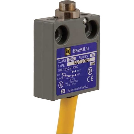 Limit Switch, Plunger, Spring Return, SPDT, 10A at 300V AC, Actuator Location: Top