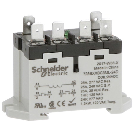 DIN Rail & Top Flange, Enclosed Power Relay, Square, 25 A, 6 Pins, Quick Connect