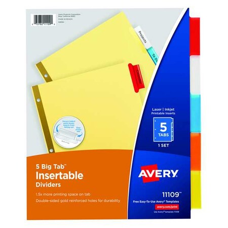 Avery Big Tab Insertable Dividers 11109, Buff Paper, 5 Multicolor Tabs, 1 Set