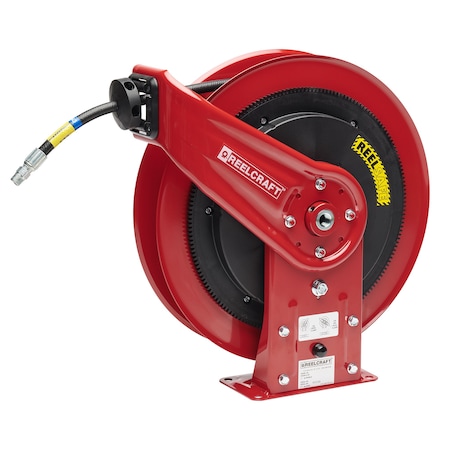 Spring Return Hose Reel, 1/2 in Hose Diameter, 50 ft Length, 3,000 psi Max. Pressure, Black, Red