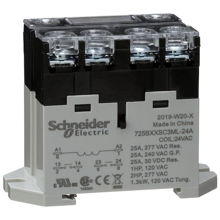 DIN Rail & Top Flange, Enclosed Power Relay, Square, 25 A, 6 Pins, Screw
