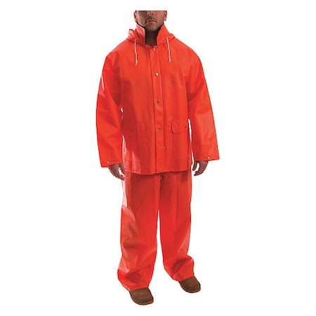 2-Piece Rainsuit, PVC, 0.35 mil Thick, Attached, Orange, XL