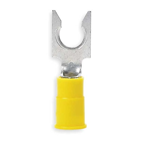 Fork Terminal, 1/4 in Stud Size, 10 AWG, 600 V, Nylon Insulated, Yellow, Crimp Termination Only